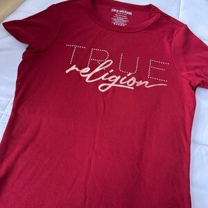 True Religion Women's Burgundy Logo Tee